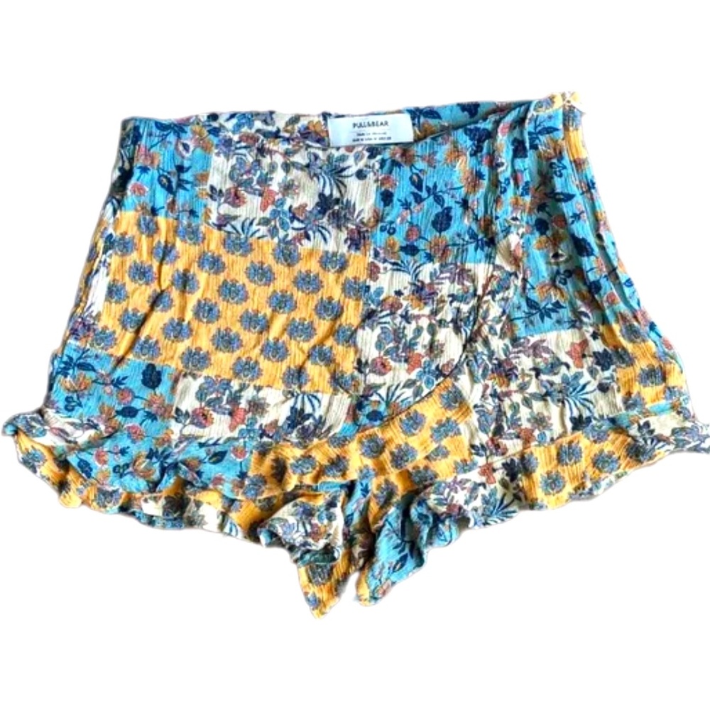 Pull&Bear Skirt Short Skort Patchwork Print Ruffle